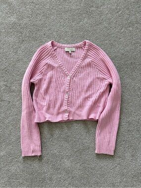 Pink cropped ribbed cardigan